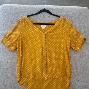 Anthropologie Yellow Polka Dot Button-Down Shirt